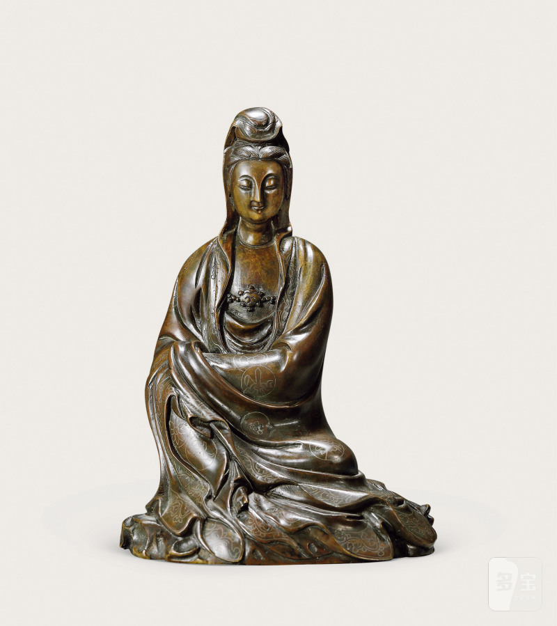 清·铜嵌银观音坐像